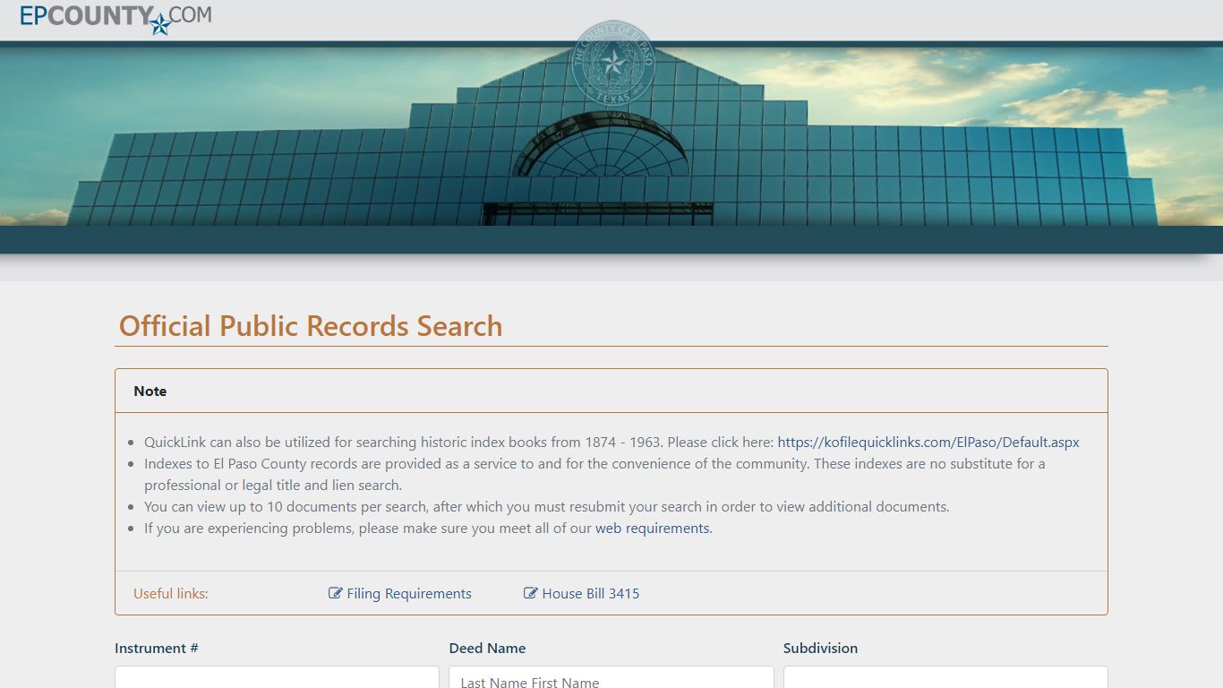 County of El Paso Texas - Official Public Records